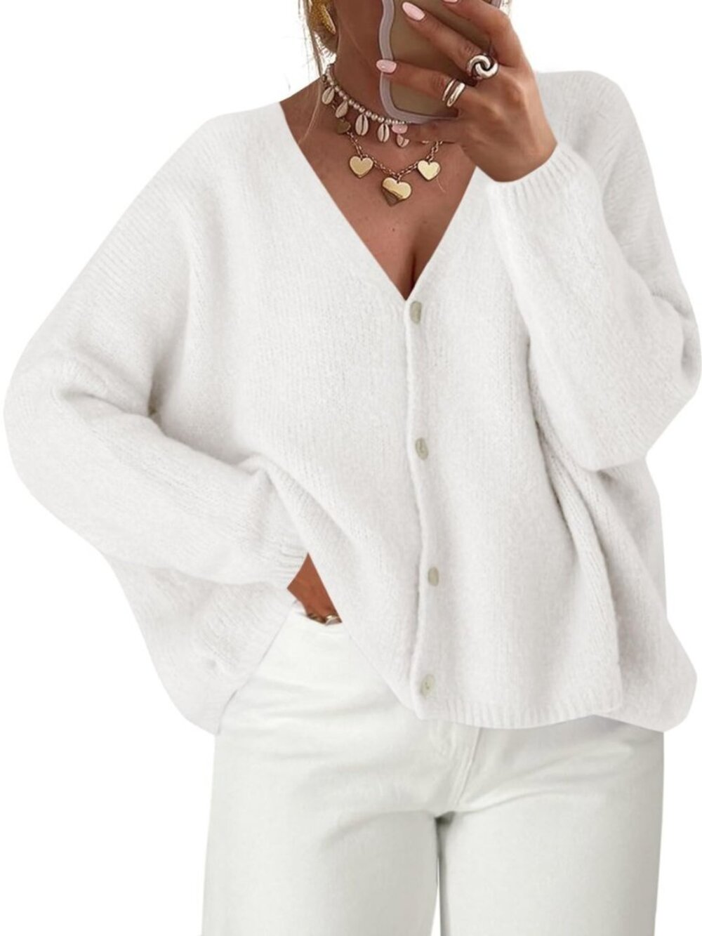 Womens Oversized Cardigan Sweaters Open Front Button Down V Neck Sweater 2025